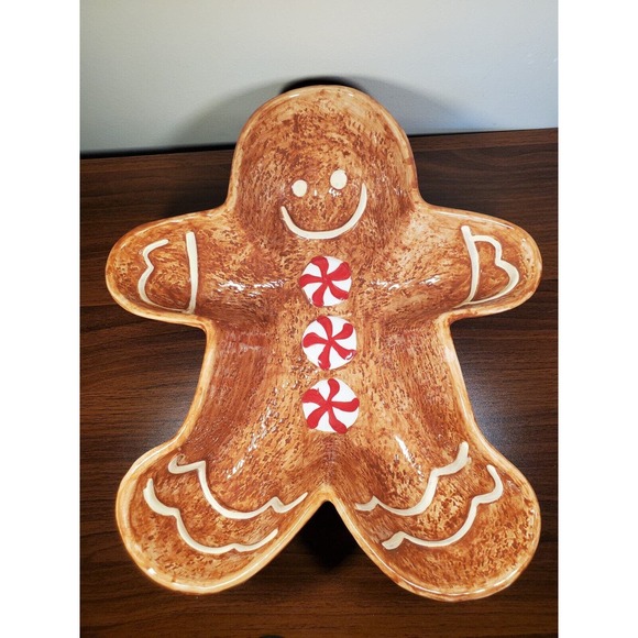Heavy 12" Ceramic Gingerbread Cake Bread Baking Pan Festive Christmas Mold Decor - Picture 1 of 7